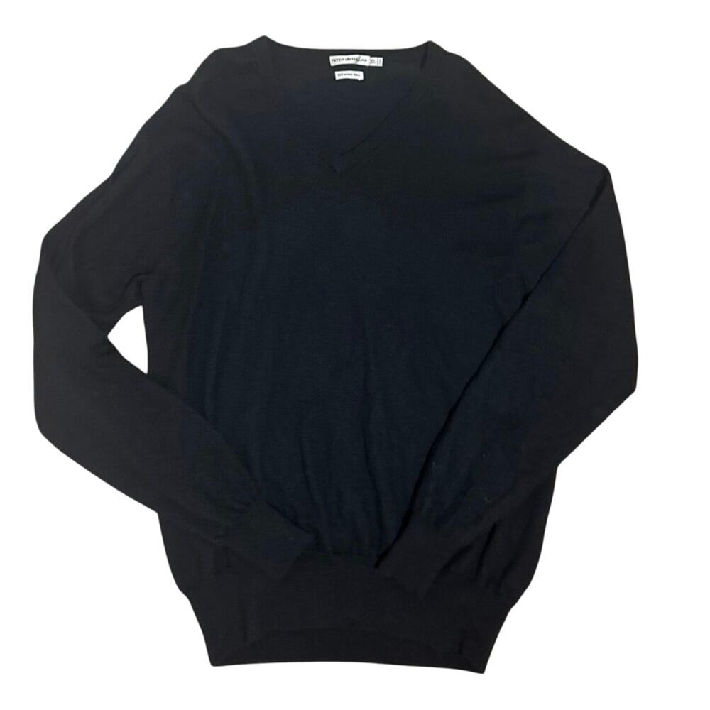 Women's Size XL Peter Millar 100% Ultrafine Merino Wool V Neck Black Sweater